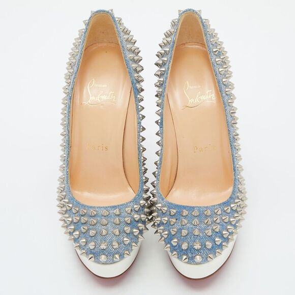 Christian Louboutin Light Blue Denim Bianca Spikes Pumps Size 36 - Picture 3 of 4